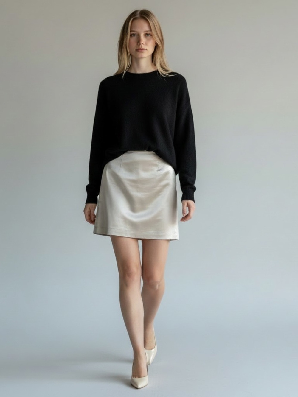TERI JON Silk Blend Champagne Gold Mini Skirt 8 Party Work Neutral Luxury
